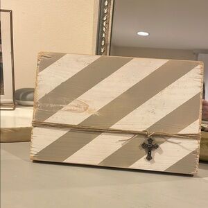 Striped Wooden frame with Cross Accent